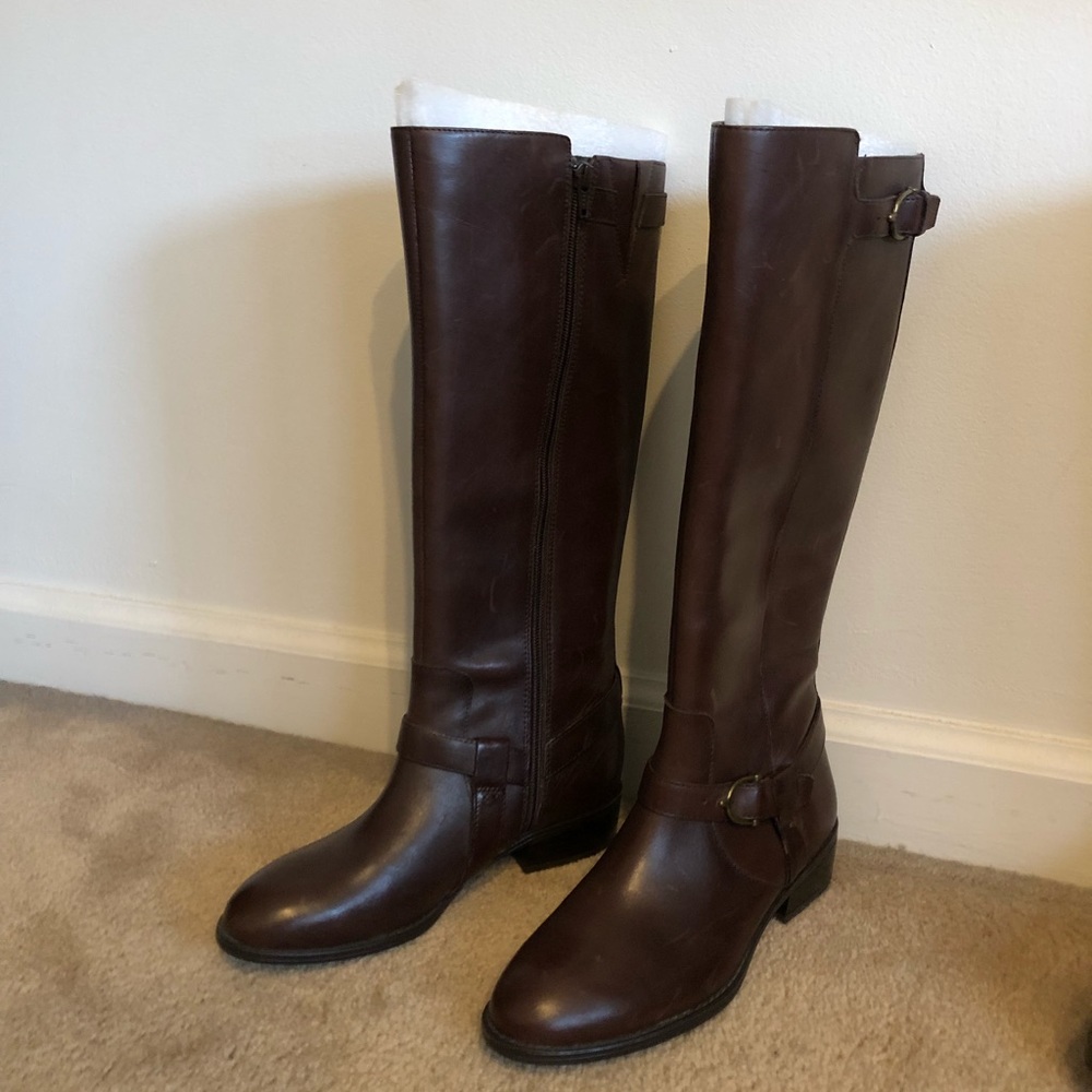 NEW Ralph Lauren brown block heel riding boots